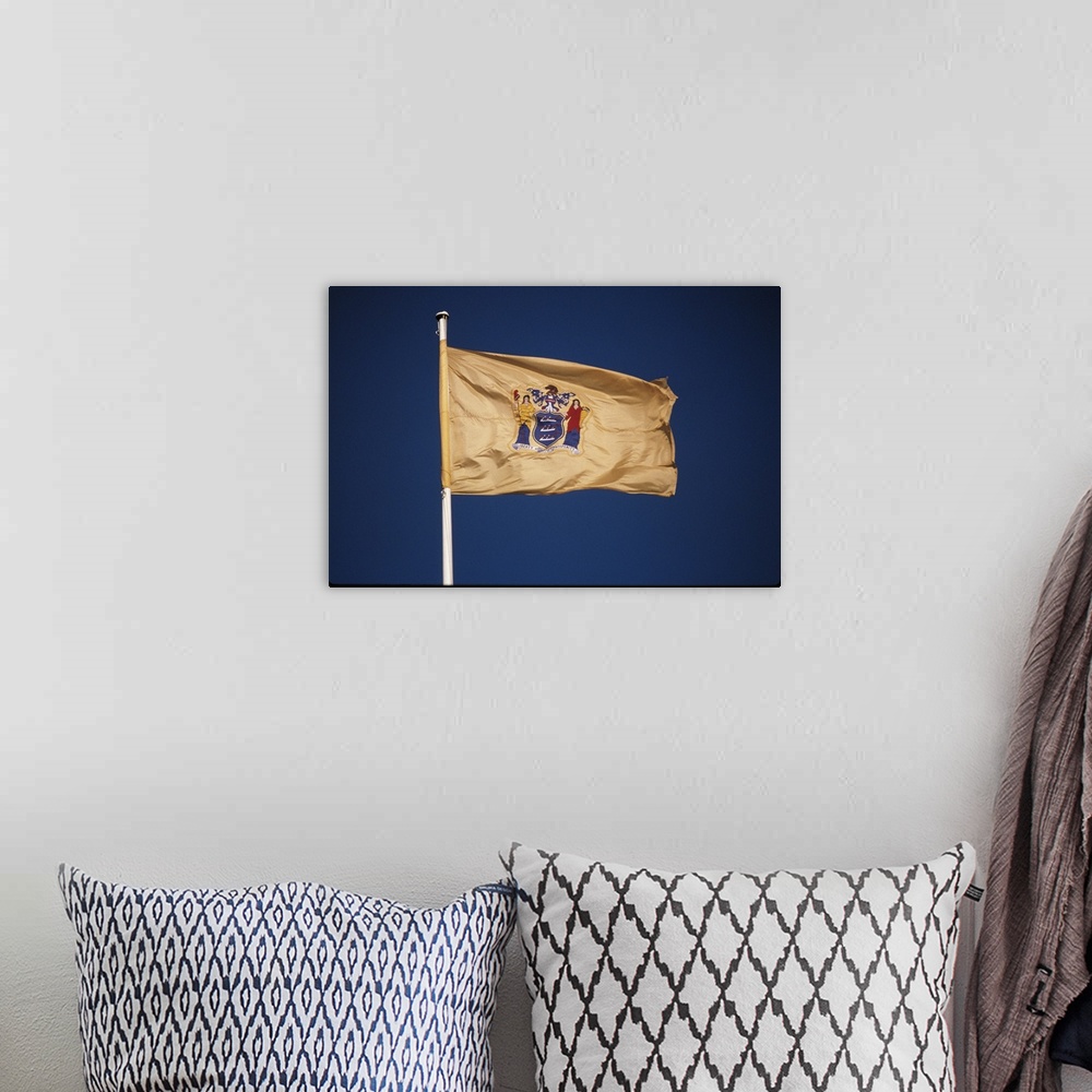 A bohemian room featuring New Jersey State Flag