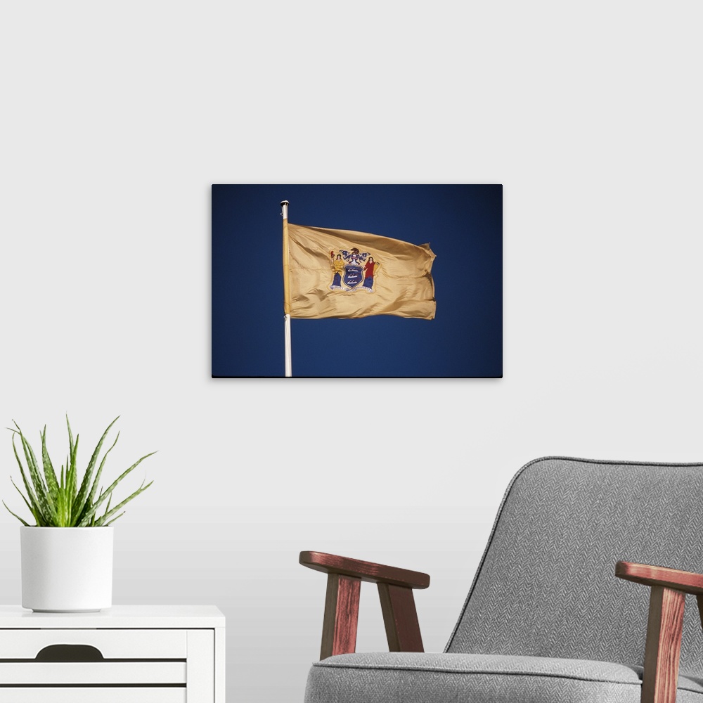 A modern room featuring New Jersey State Flag