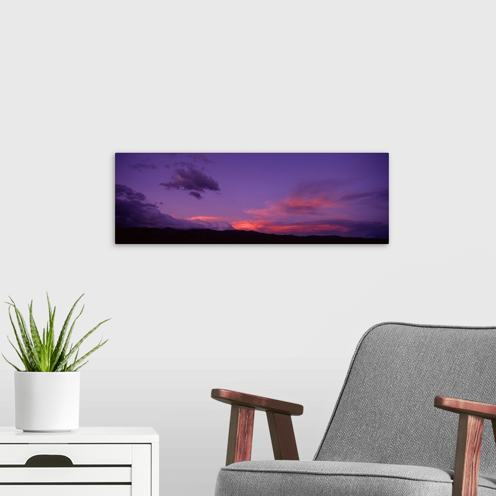 A modern room featuring New Mexico, Pojaque, sunset