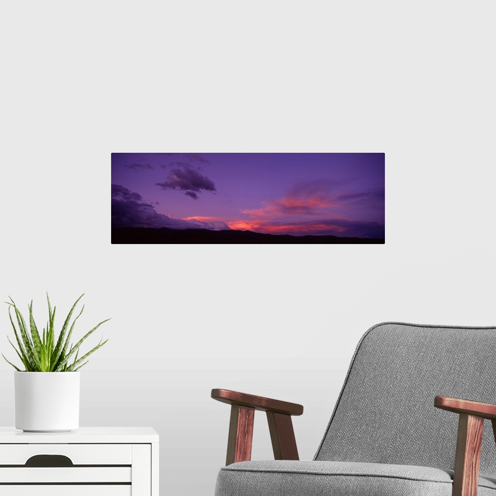 A modern room featuring New Mexico, Pojaque, sunset