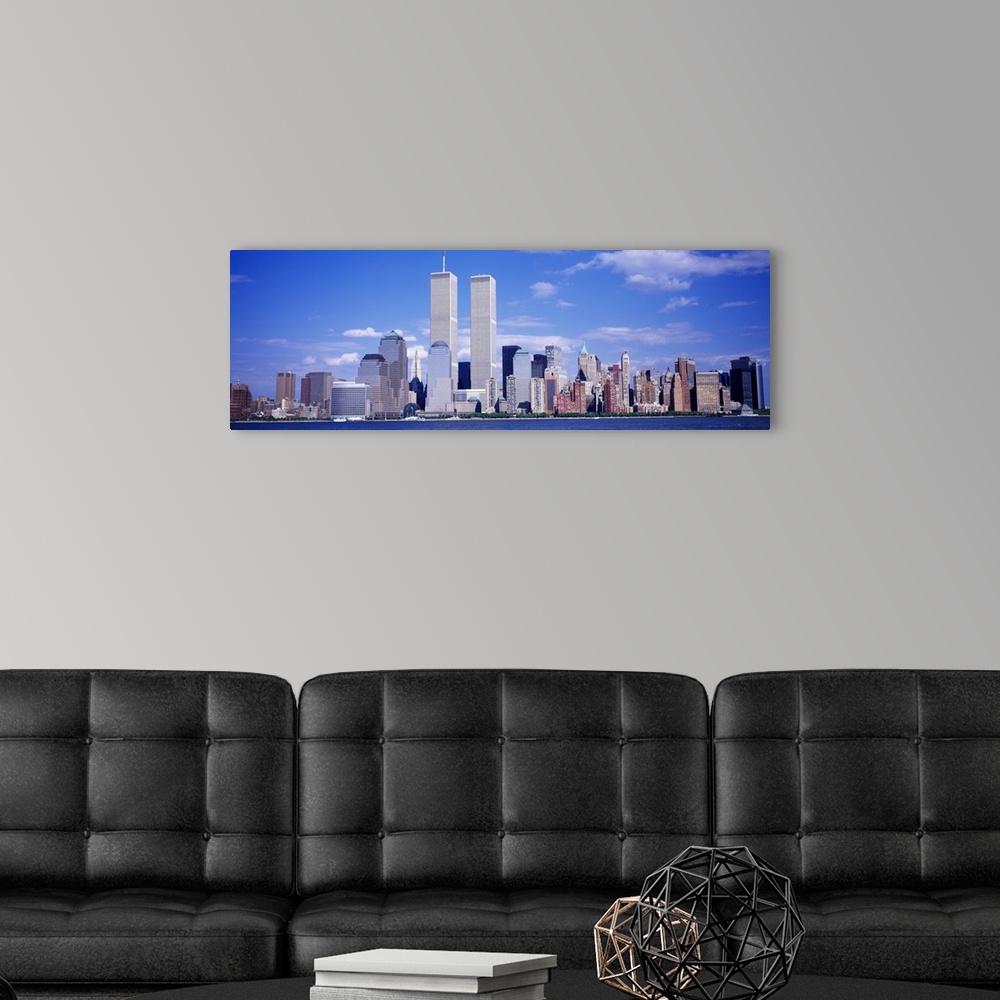 A modern room featuring New York City, with World Trade Center