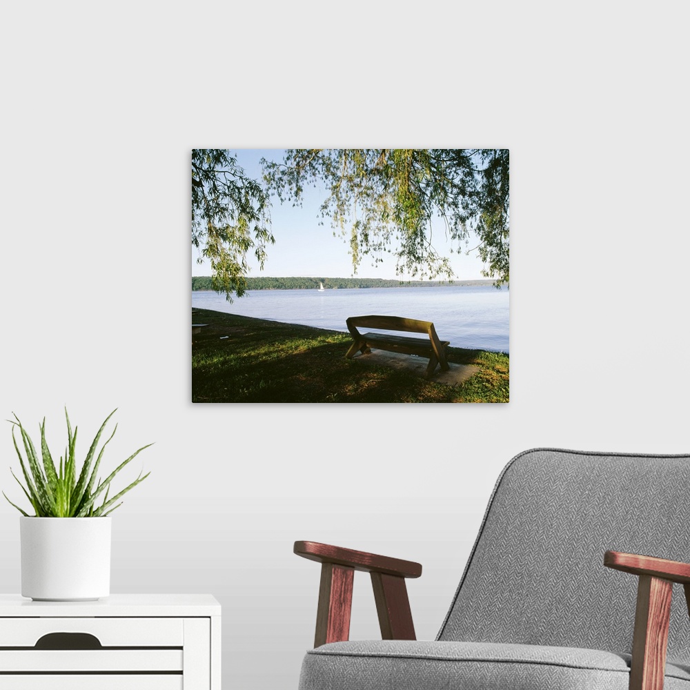 A modern room featuring New York, Finger Lakes region, Taughannock Falls State Park, Sailboat in Cayuga Lake