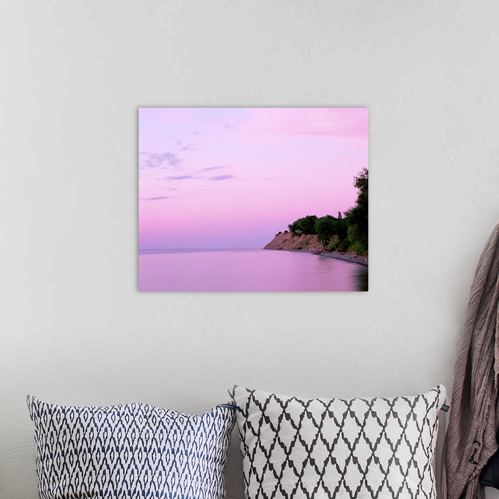 A bohemian room featuring New York, Sodus Bay, Chimney Bluffs State Park, Lake Ontario, Sunset over a lake