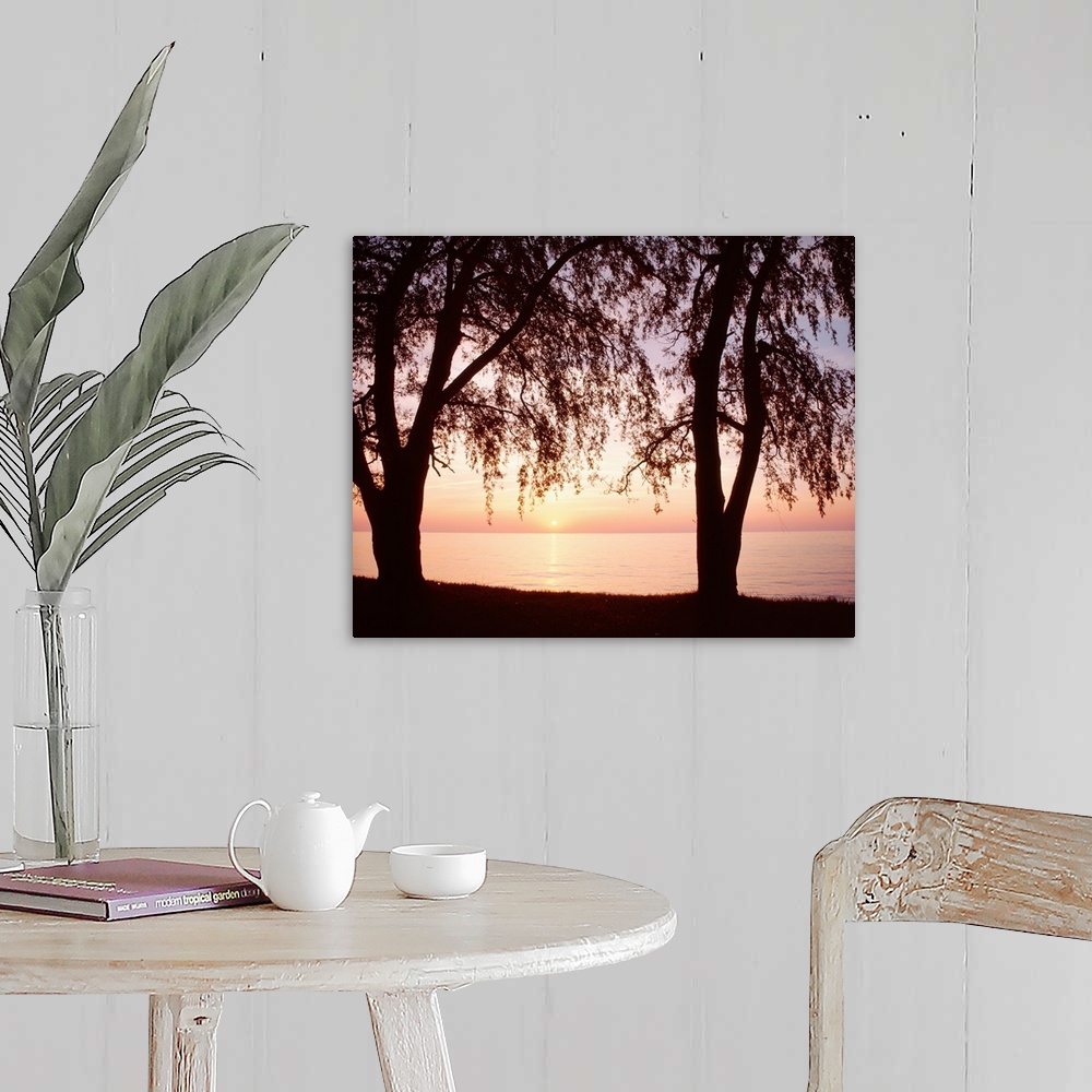 A farmhouse room featuring New York, Sodus Bay, Lake Ontario, Sunset over a lake