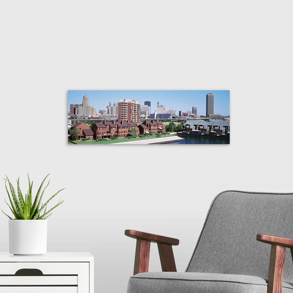 A modern room featuring New York State, Buffalo, Erie Basin Marina, High angle view of buildings in a city