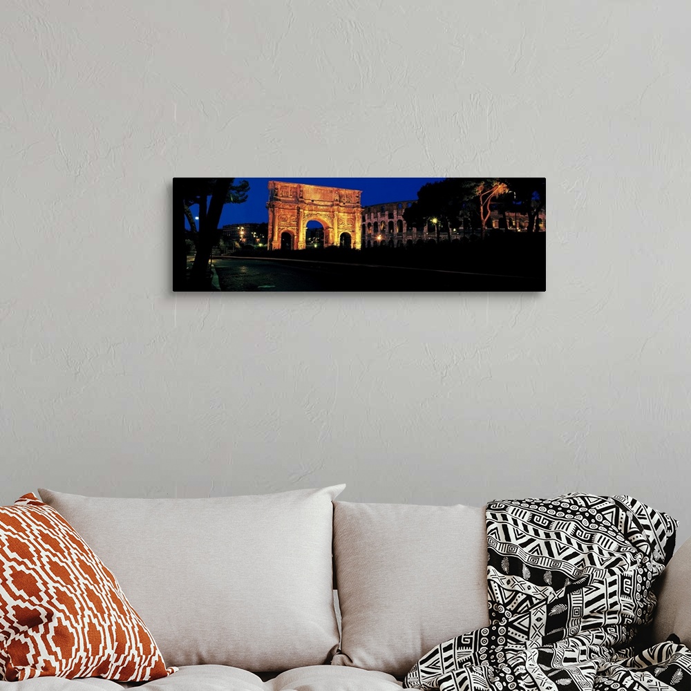 A bohemian room featuring Panorama of the Roman Colosseum and Constantine's Arch in Rome, Italy.