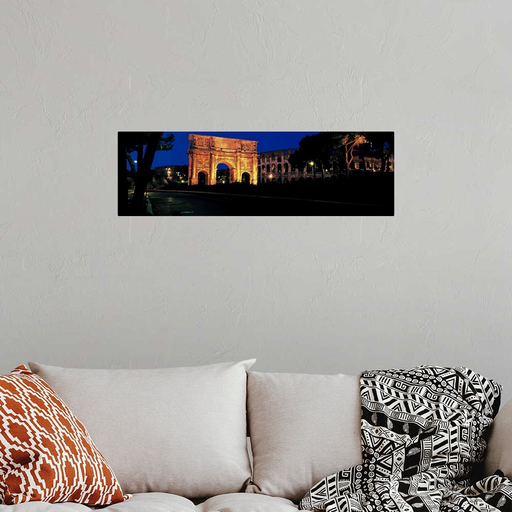 A bohemian room featuring Panorama of the Roman Colosseum and Constantine's Arch in Rome, Italy.
