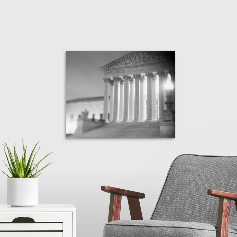 A modern room featuring This is a landscape photograph of this Neo-Classical architecture that houses a branch of the Uni...