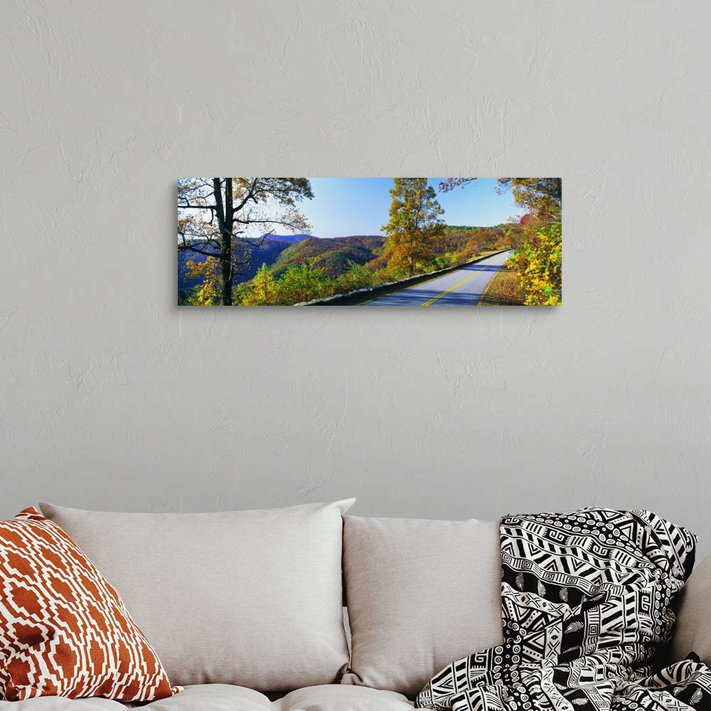 A bohemian room featuring Panorama of the Blue Ridge Parkway, Blue Ridge Mountains and fall leaves of North Carolina.