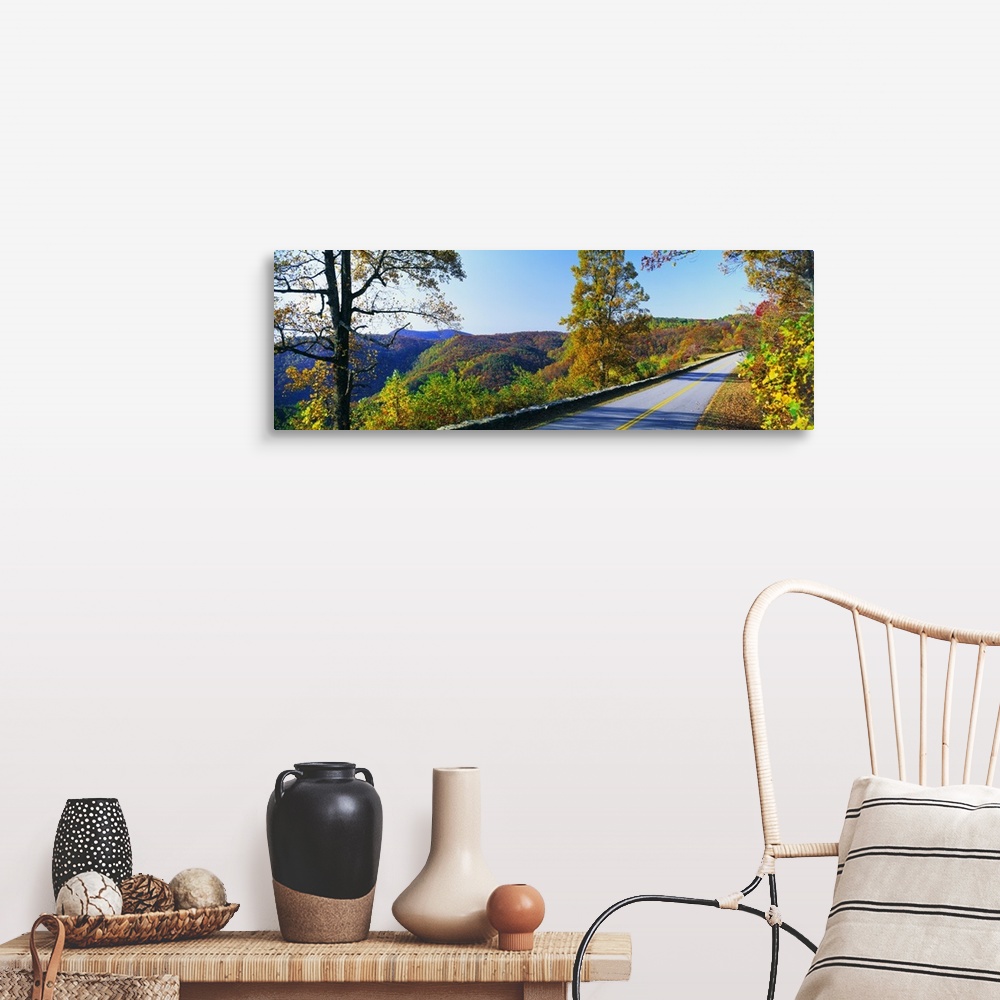 A farmhouse room featuring Panorama of the Blue Ridge Parkway, Blue Ridge Mountains and fall leaves of North Carolina.