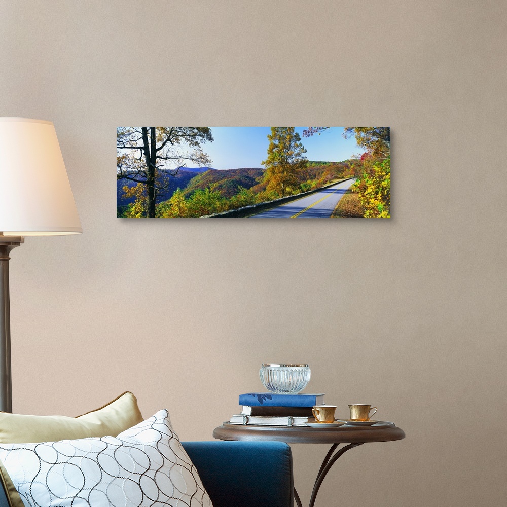 A traditional room featuring Panorama of the Blue Ridge Parkway, Blue Ridge Mountains and fall leaves of North Carolina.