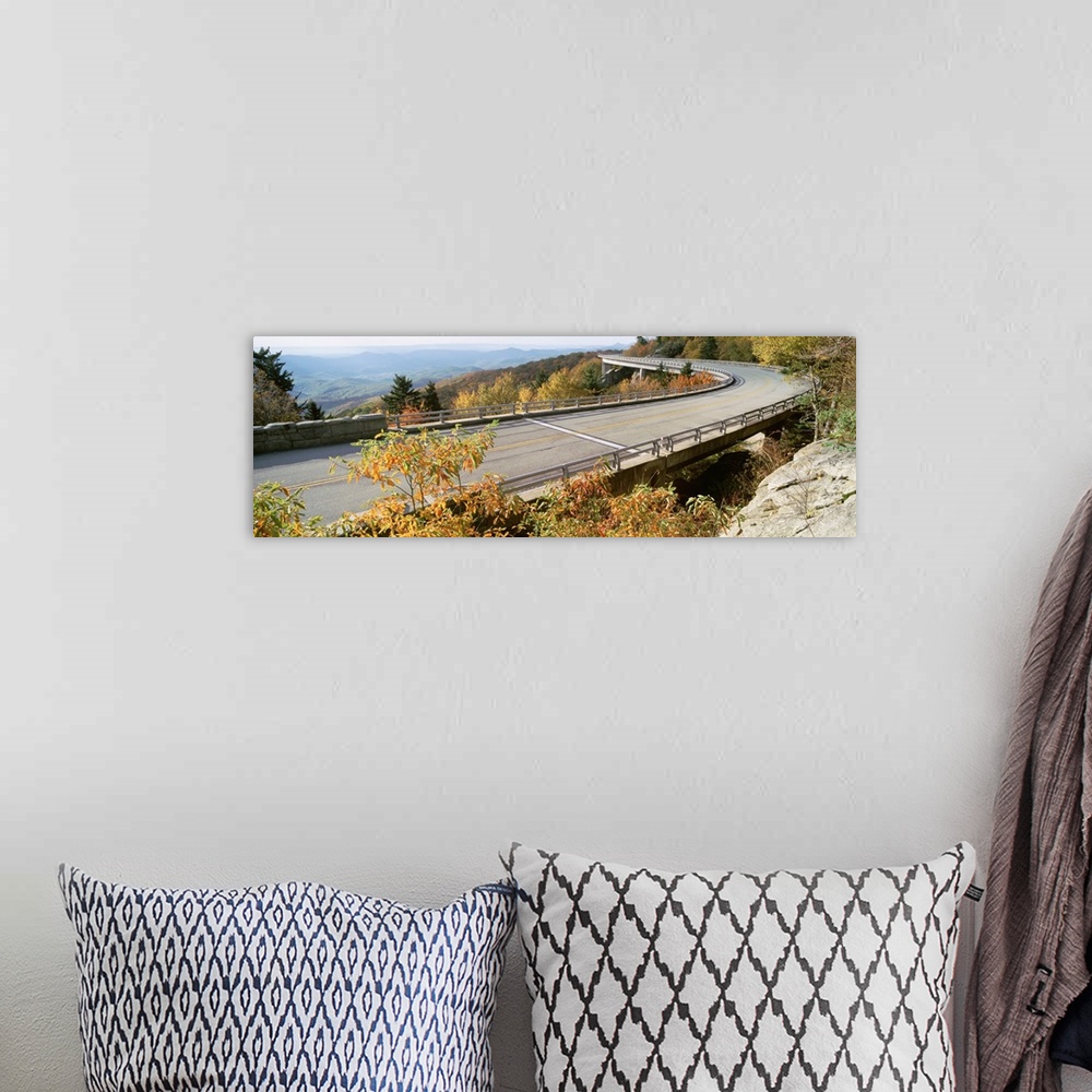 A bohemian room featuring North Carolina, Blue Ridge Parkway, Linn Cove Viaduct, Highway crossing through a landscape