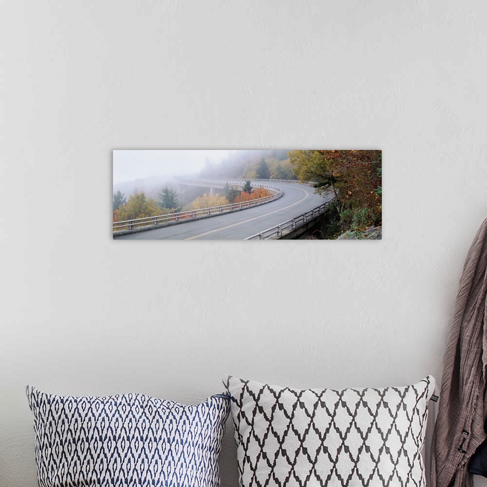 A bohemian room featuring North Carolina, Blue Ridge Parkway, Linn Cove Viaduct, Highway crossing through a landscape