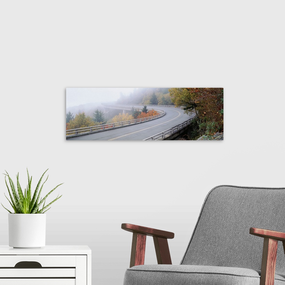 A modern room featuring North Carolina, Blue Ridge Parkway, Linn Cove Viaduct, Highway crossing through a landscape