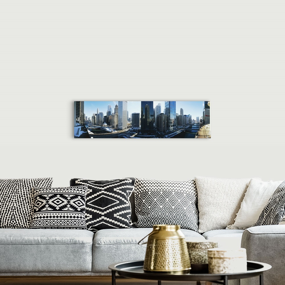 A bohemian room featuring Office buildings along a river, Chicago River, Chicago, Illinois