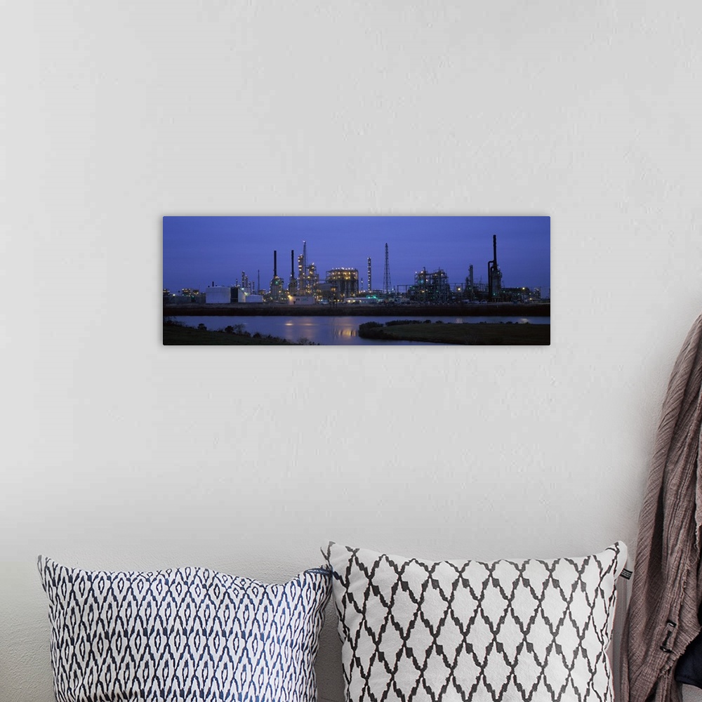 A bohemian room featuring Oil refinery at dusk Texas