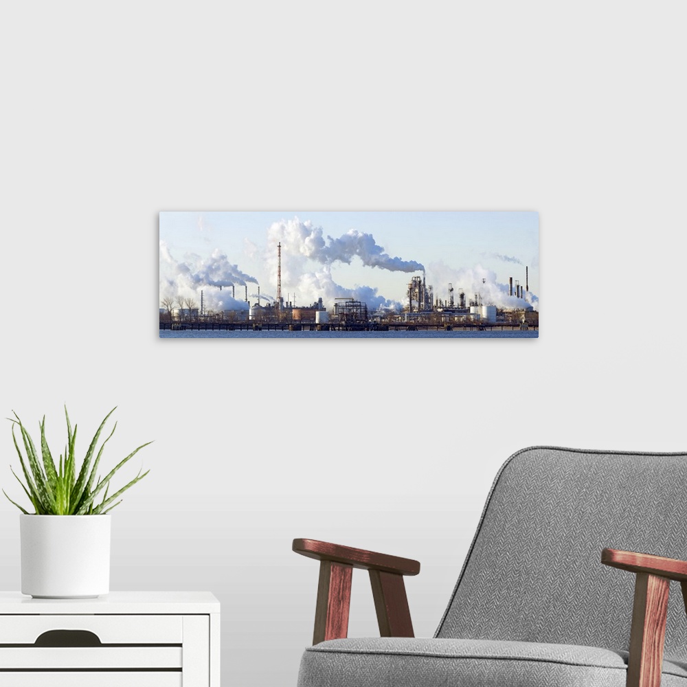 A modern room featuring Oil refinery at the waterfront, Delaware River, New Jersey