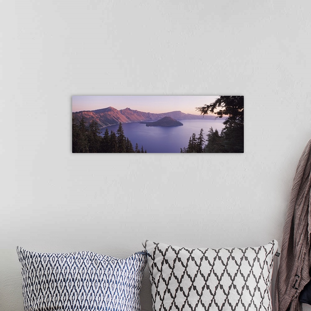A bohemian room featuring Oregon, Crater Lake, Aerial view of mountains around a lake