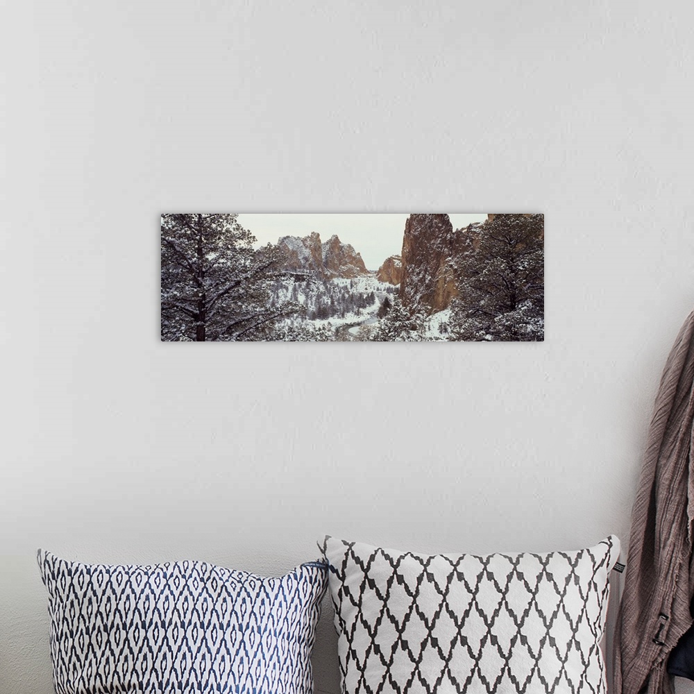 A bohemian room featuring Oregon, Deschutes County, Smith Rock State Park, Mountain covered with snow