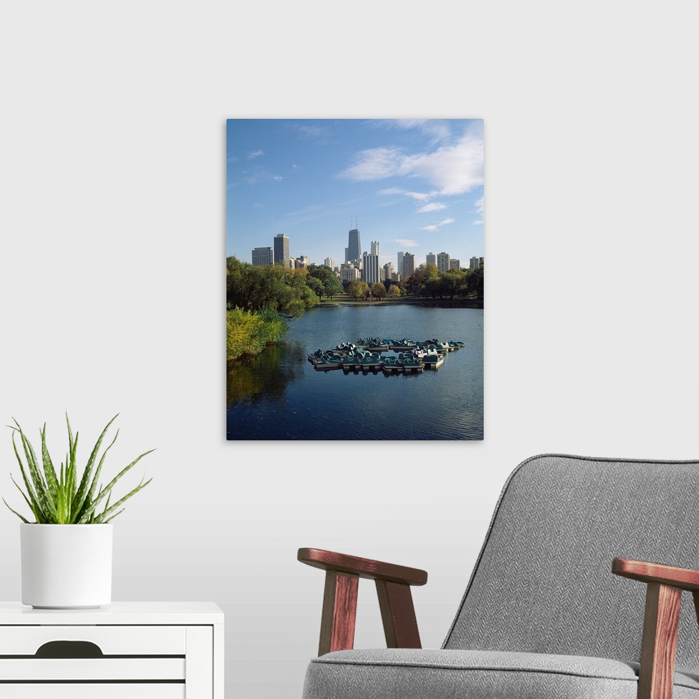A modern room featuring Paddleboats in the lagoon, Lincoln Park Lagoon, Lincoln Park, Chicago, Cook County, Illinois,