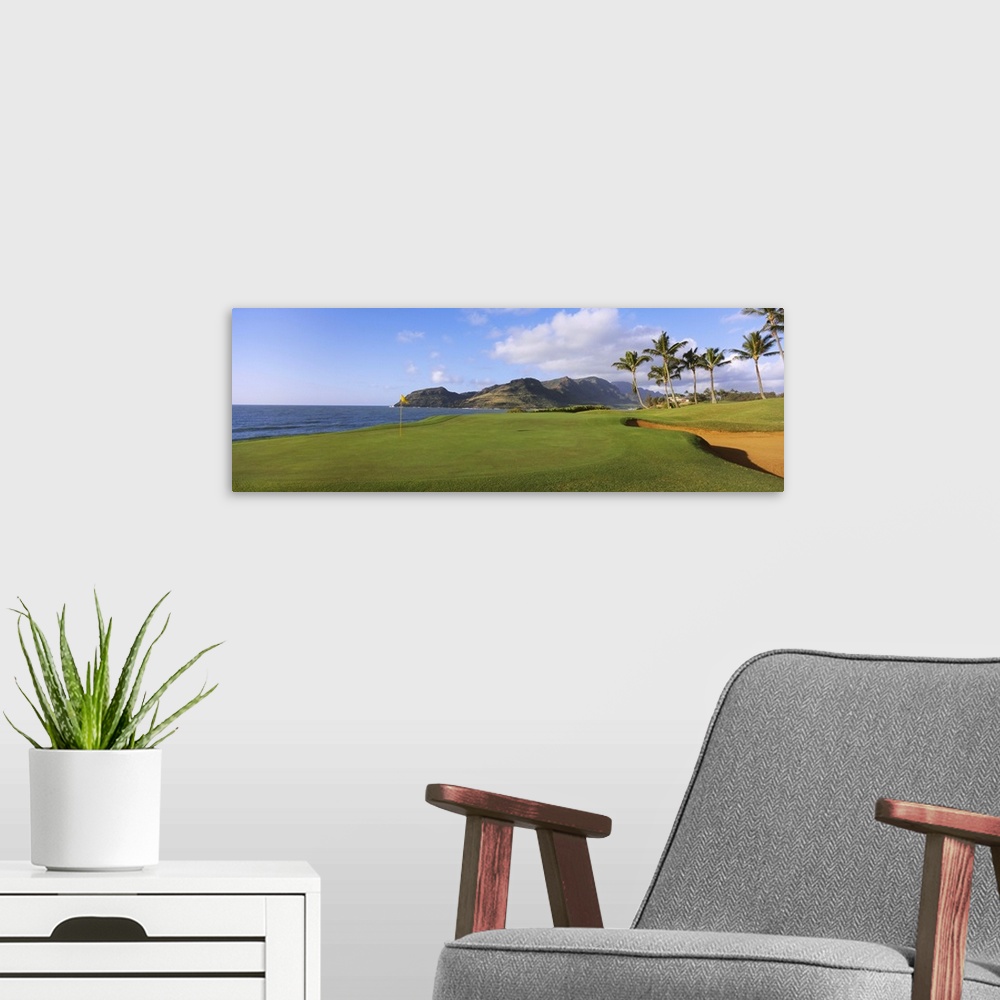 A modern room featuring Palm trees at seaside, Kiele Course, Number 13, Kauai Lagoons Golf Club, Lihue, Hawaii