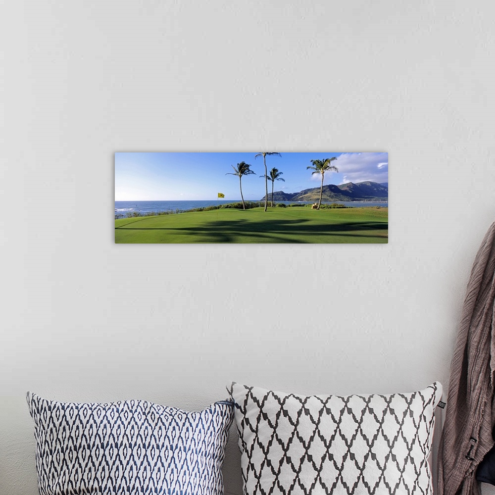 A bohemian room featuring Palm trees on a golf course at the seaside, Kiele Course, Number 13, Kauai Lagoons Golf Club, Lih...