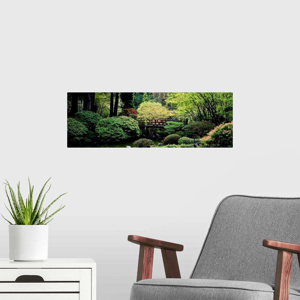 A modern room featuring Panoramic view of a garden, Japanese Garden, Washington Park, Portland, Oregon