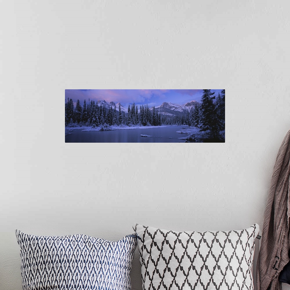 A bohemian room featuring Panoramic view of snowcapped trees and mountains, Bow Valley, Alberta, Canada
