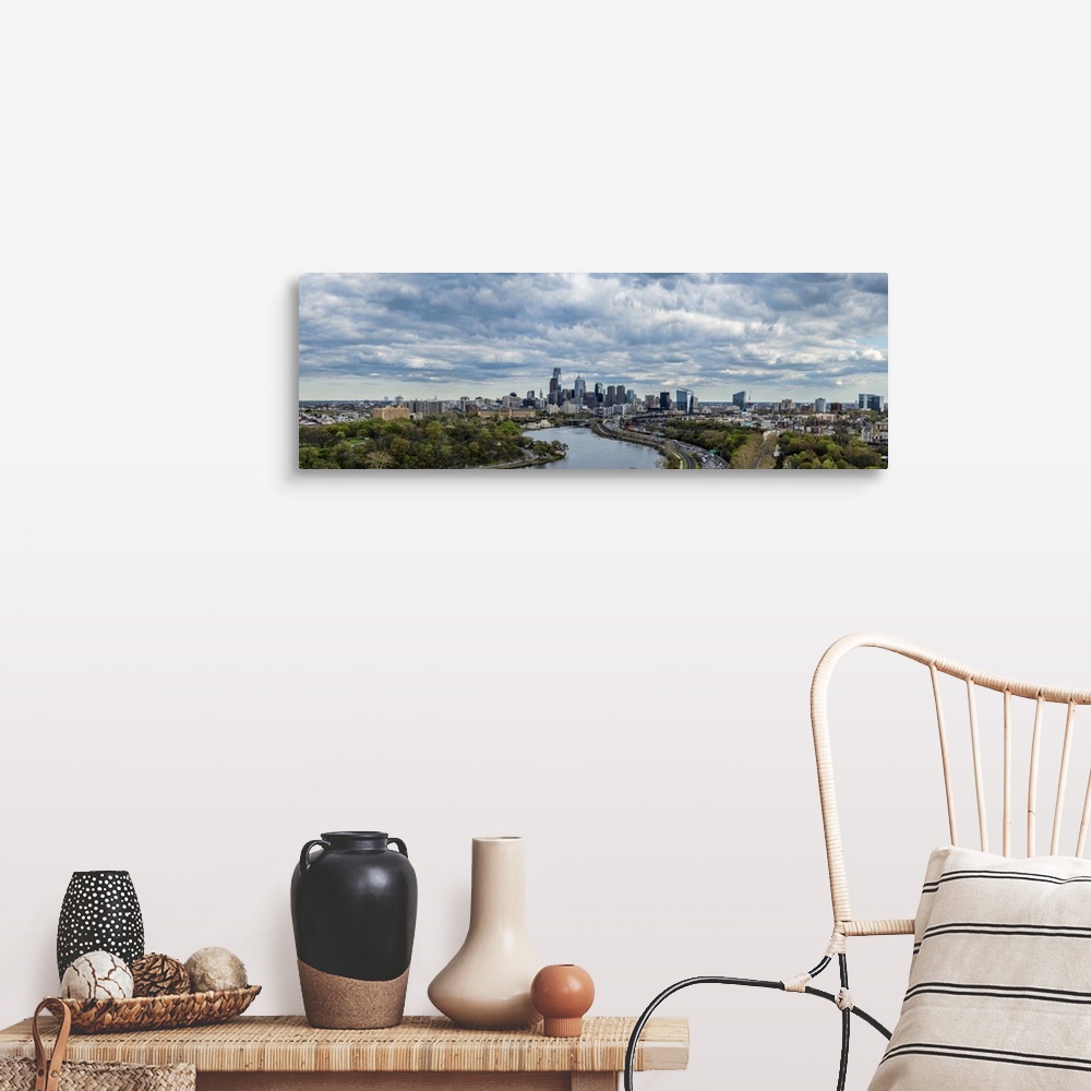 A farmhouse room featuring Philadelphia Skyline at waterfront, Schuylkill River, Pennsylvania, USA.