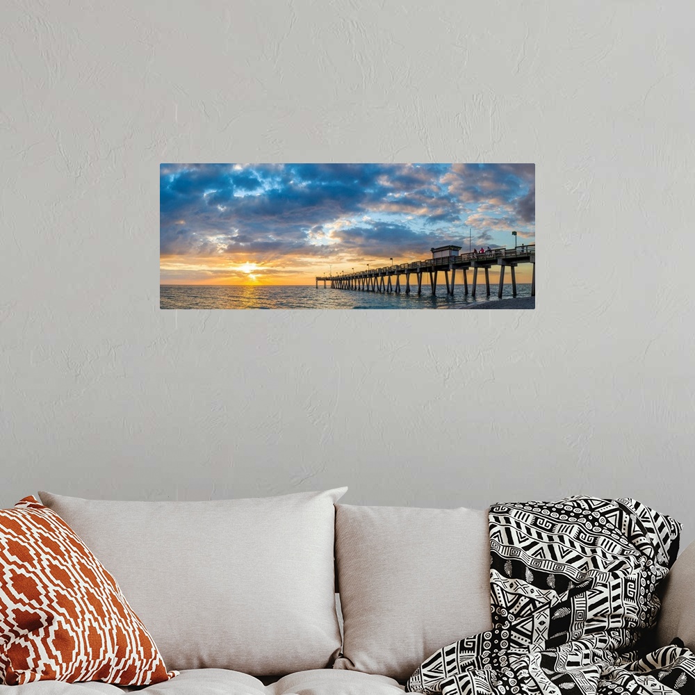 A bohemian room featuring Pier in Atlantic Ocean at sunset, Venice, Sarasota County, Florida, USA