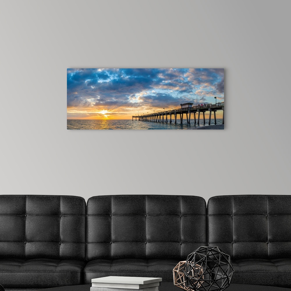 A modern room featuring Pier in Atlantic Ocean at sunset, Venice, Sarasota County, Florida, USA