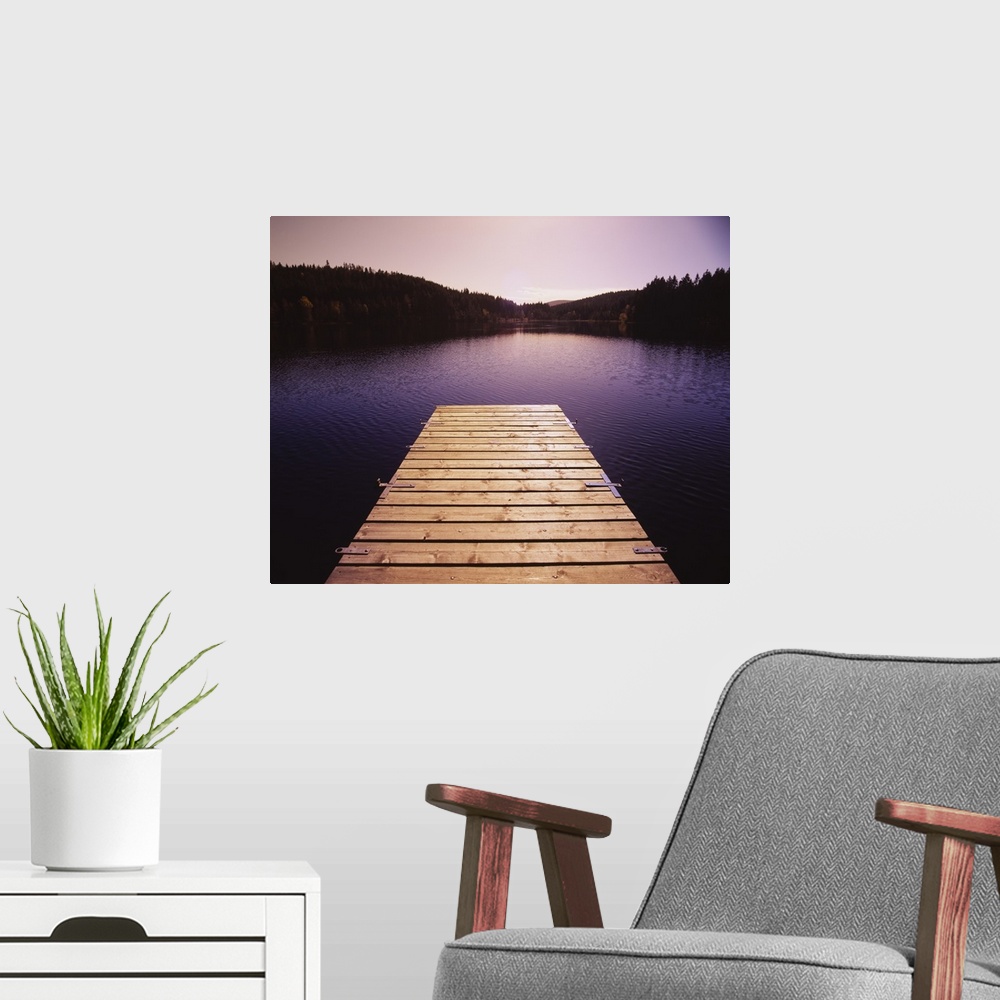 A modern room featuring Pier on a lake, Northern Black Forest Region, Baden-Wurttemberg, Germany