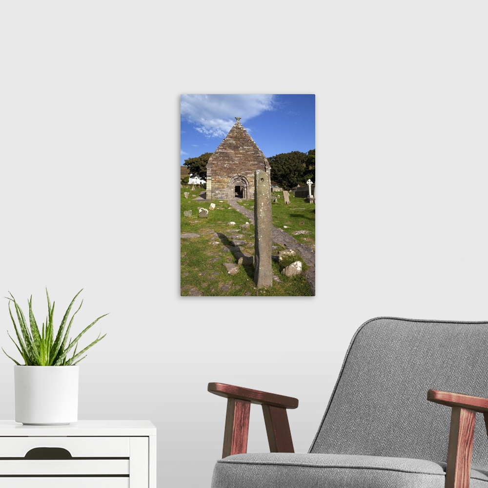A modern room featuring Pierced Ogham Stone, 12th Century Kilmalkedar Church, Dingle Peninsula, Ireland