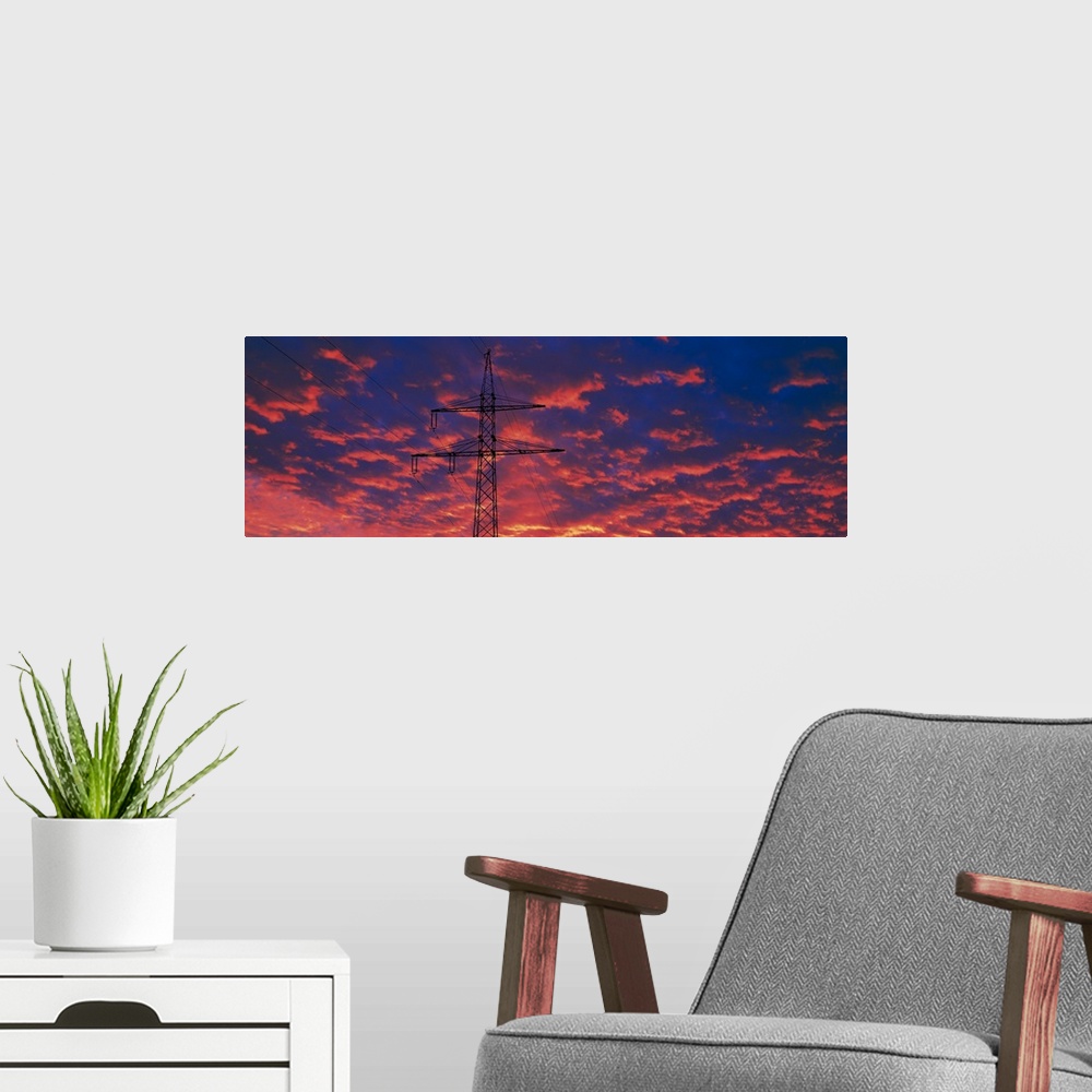 A modern room featuring Power lines at sunset Germany