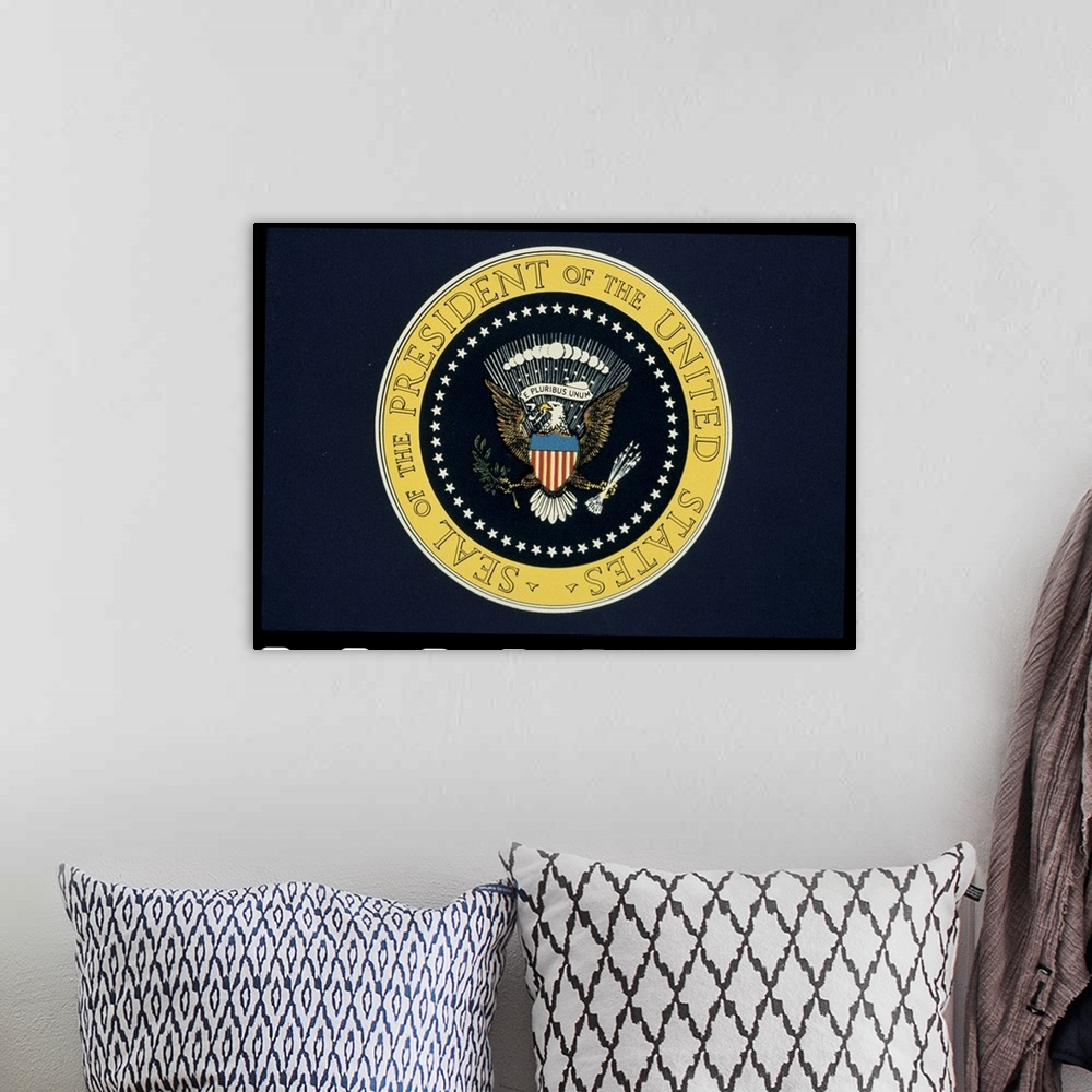 A bohemian room featuring Presidential Seal of the United States