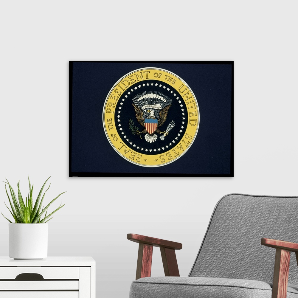 A modern room featuring Presidential Seal of the United States