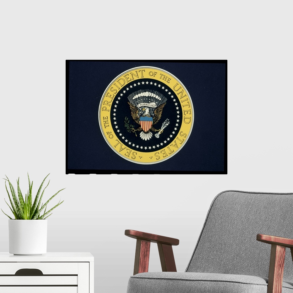 A modern room featuring Presidential Seal of the United States