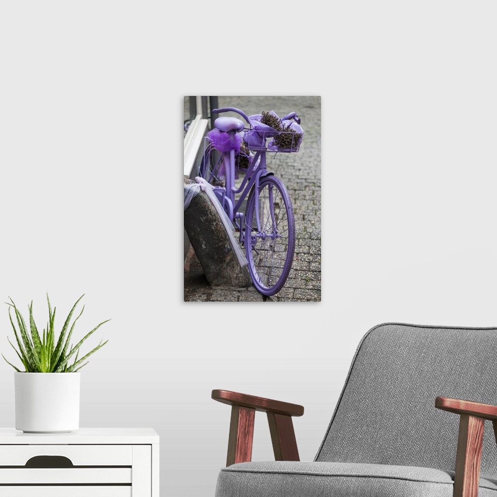 A modern room featuring Purple bicycle on street, Limburg an der Lahn, Hesse, Germany