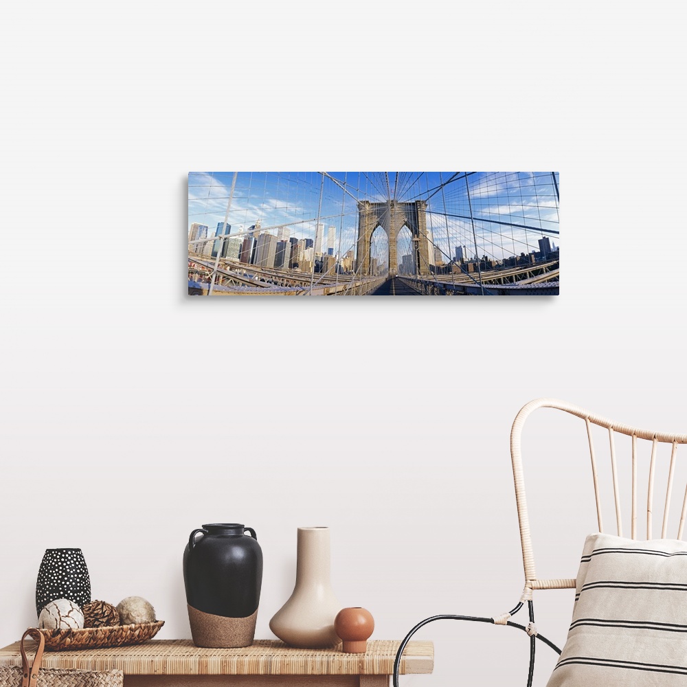 A farmhouse room featuring Panoramic photograph taken from a landmark overpass in New York as it overlooks a busy skyline.  ...