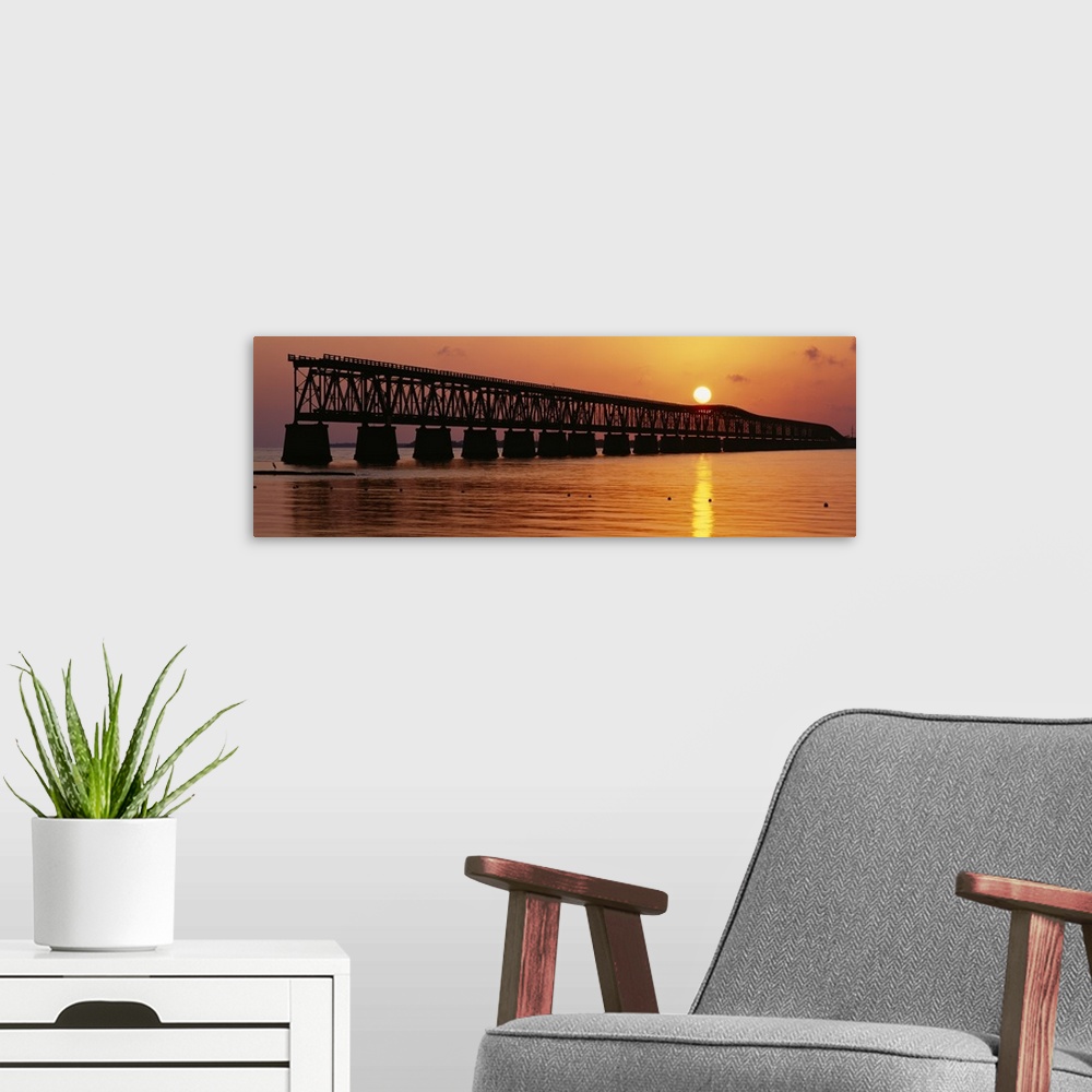 A modern room featuring Railroad bridge at sunset, Florida Keys, Florida