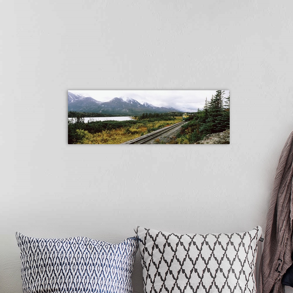 A bohemian room featuring Railroad track passing through a landscape, Yukon Railroad, Summit Lake, White Pass, Alaska