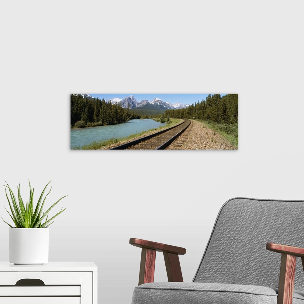 A modern room featuring Railroad Tracks Bow River Alberta Canada