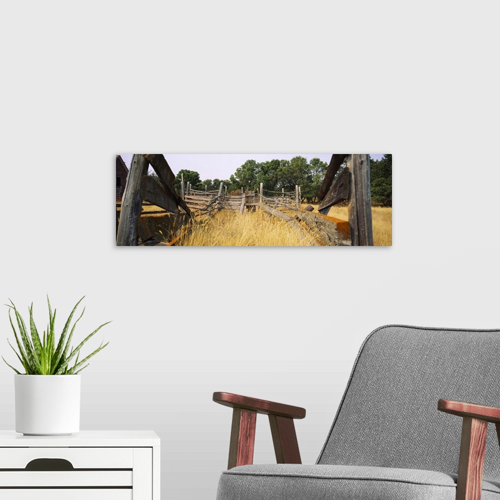 A modern room featuring Ranch cattle chute in a field, North Dakota