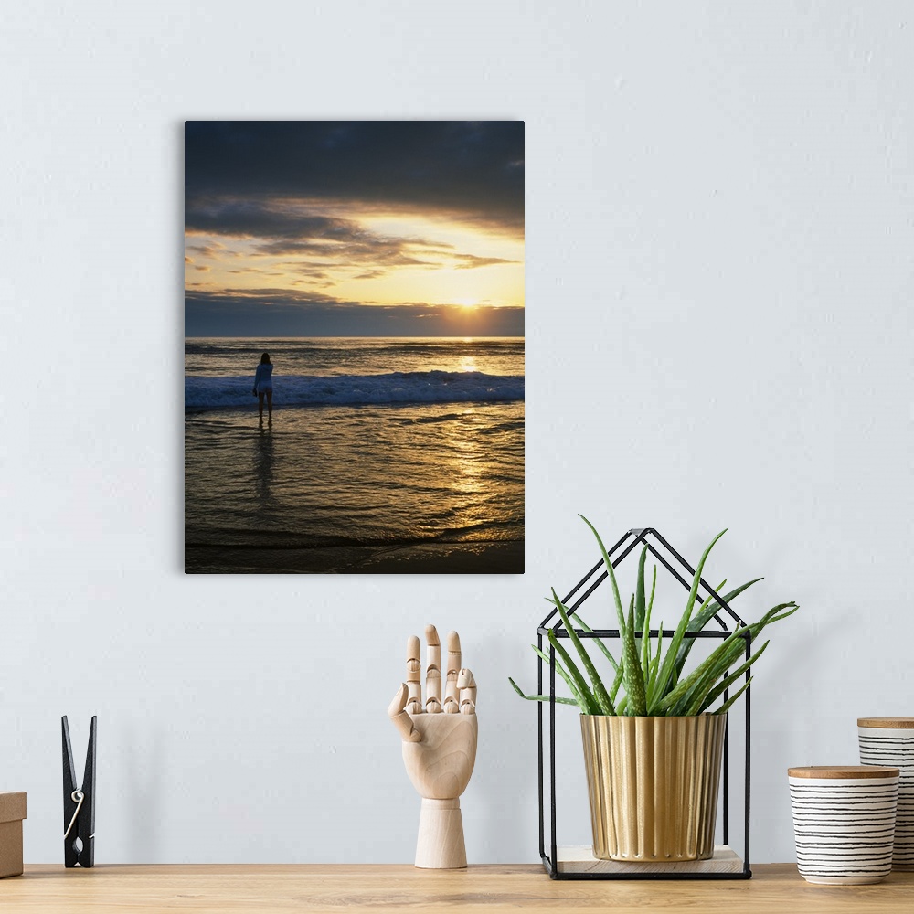 A bohemian room featuring Rear View Of Woman On Beach Looking Toward Horizon