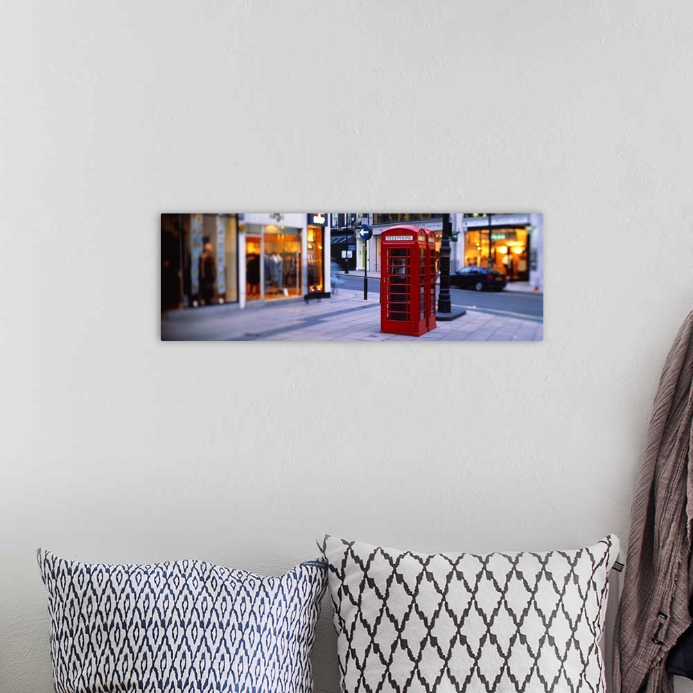 A bohemian room featuring Panoramic photograph of the Mayfair District in London, England, street side storefronts in the b...