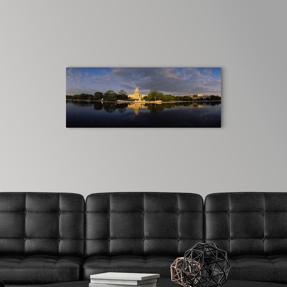A modern room featuring Reflection of a government building in a lake, Capitol Building, Washington DC