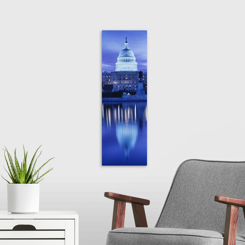 A modern room featuring Reflection of a government building on water, Capitol Building, Washington DC