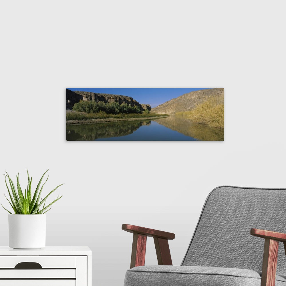 A modern room featuring Reflection of a mountain in a river, Rio Grande River, Big Bend National Park, Texas