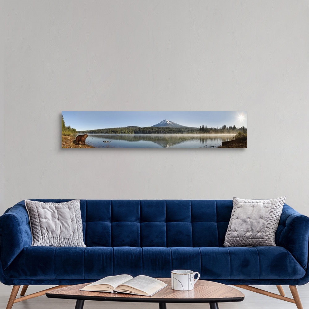 A modern room featuring Reflection of a mountain in water, Mt McLoughlin, Oregon