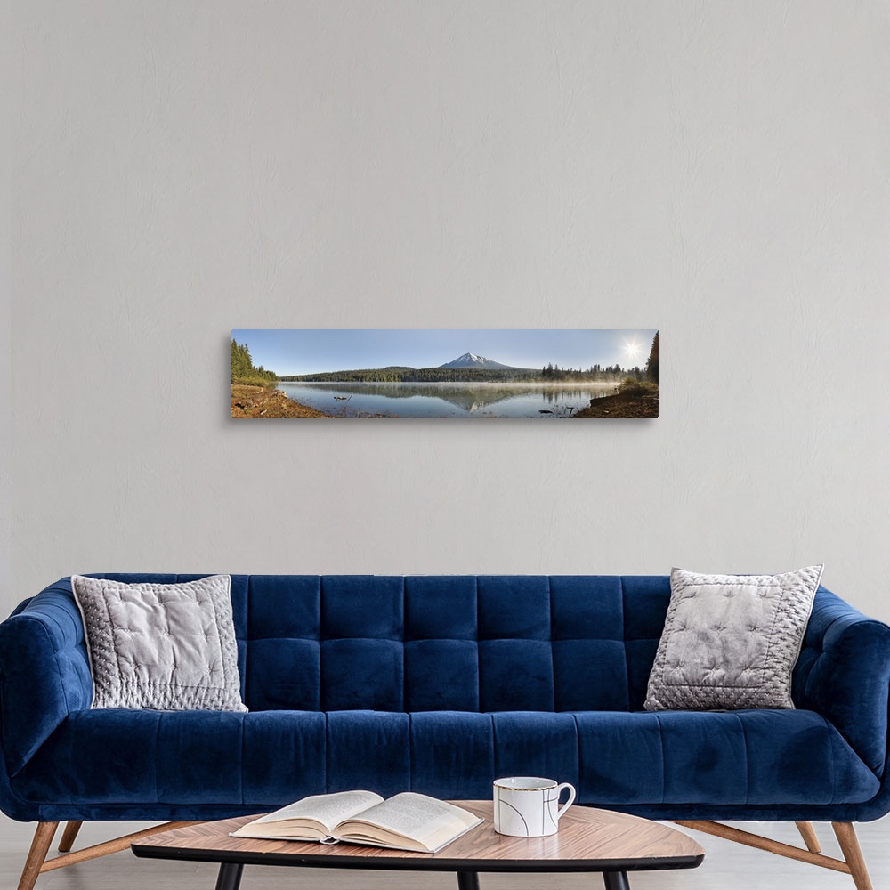 A modern room featuring Reflection of a mountain in water, Mt McLoughlin, Oregon